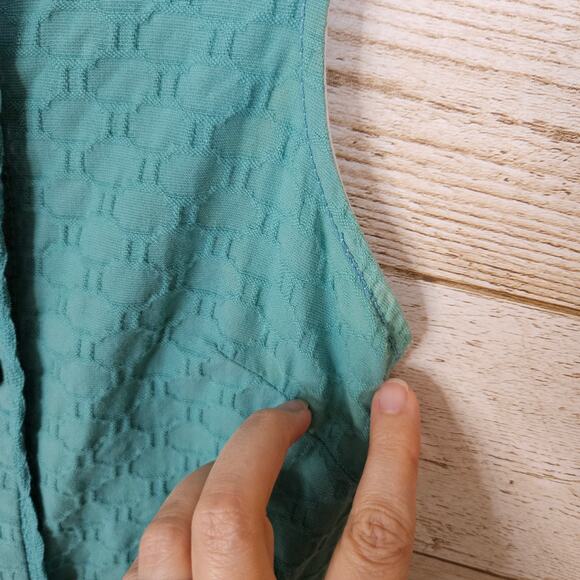Anthropologie Maeve Aqua Carrillo Shift Apron Dress Size 2 Small Buttons Cotton - Picture 14 of 16
